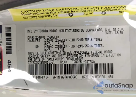 2021 Toyota Tacoma Sr из США, поврежденный, VIN 3TYRX5GN2MT011381